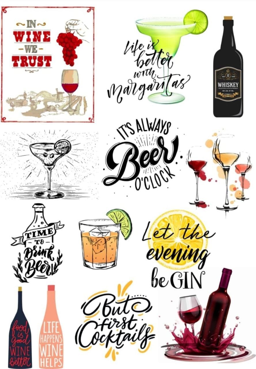 Alcohol illustrations ( Instant Transfer Sheets )