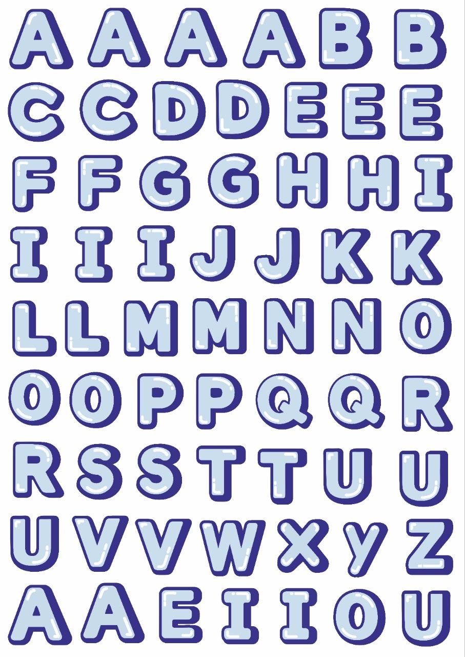 Alphabets Blue Pop – Press N Peel Stickers (UV DTF) Size A6