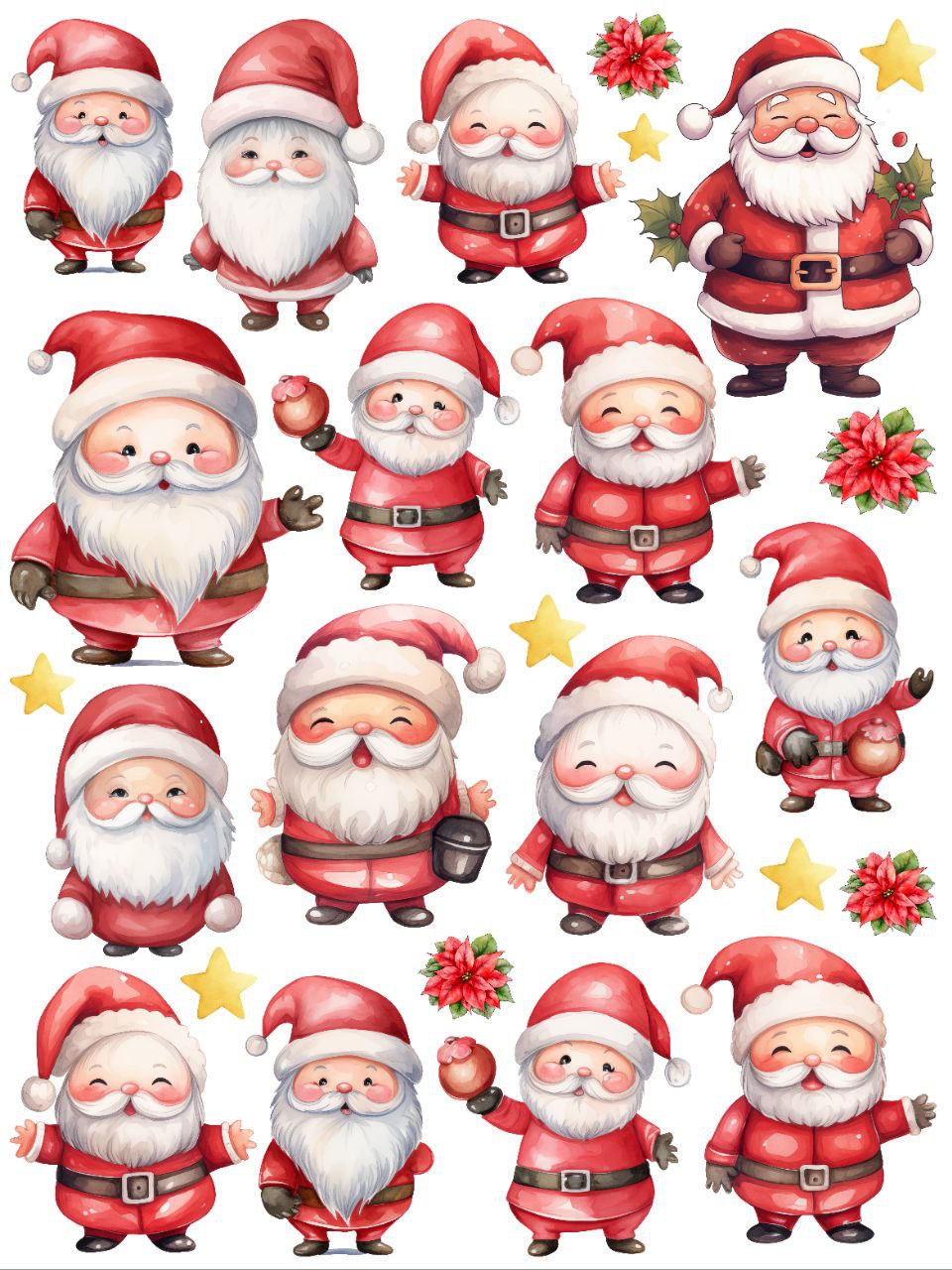 Cute Santa Claus - stickers (Instant Transfer Sheet) Christmas