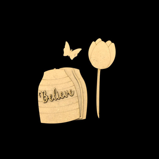 Believe - Flower Vase (MDF Fridge Magnet Base )