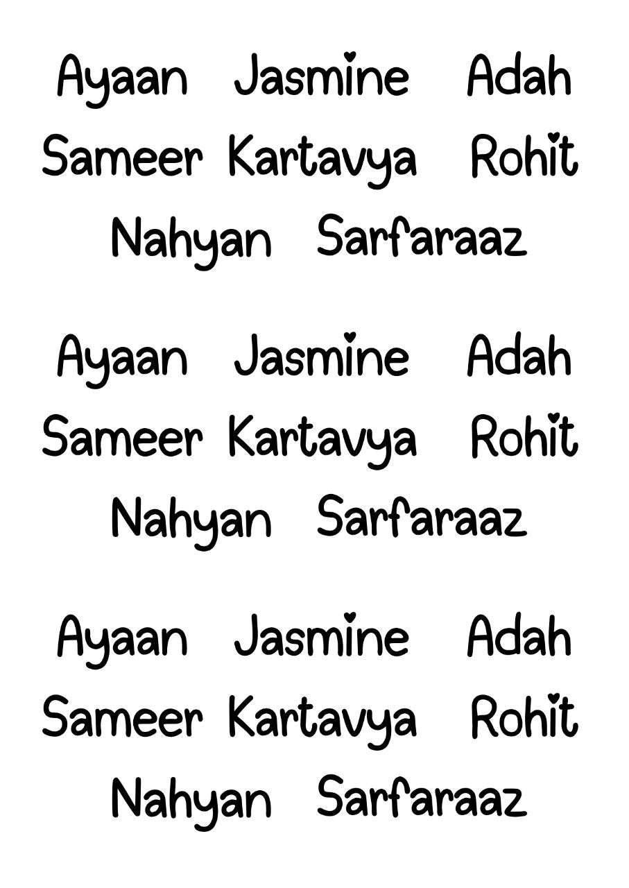 Black - Personalised Press N Peel Stickers (UV DTF) Size A6 - 24 Names