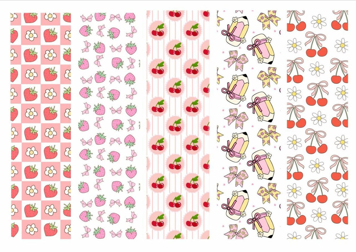 Bow Cherry Heart - Mini Bookmarks - Press N Peel Stickers (UV DTF) Size A6