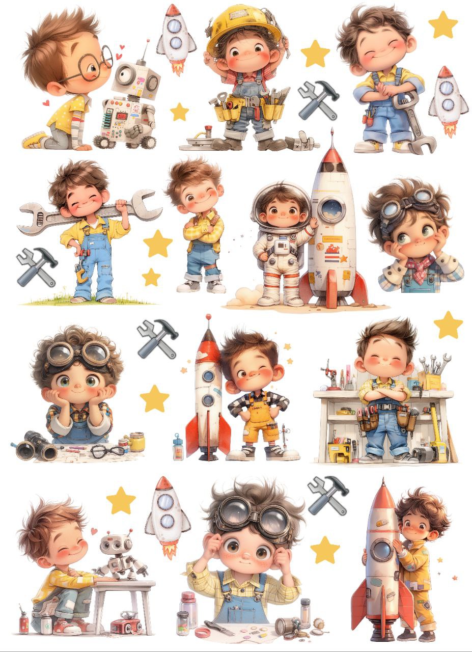 Builder & Contruction Kid - Mix Elements (Instant Transfer Sheet)