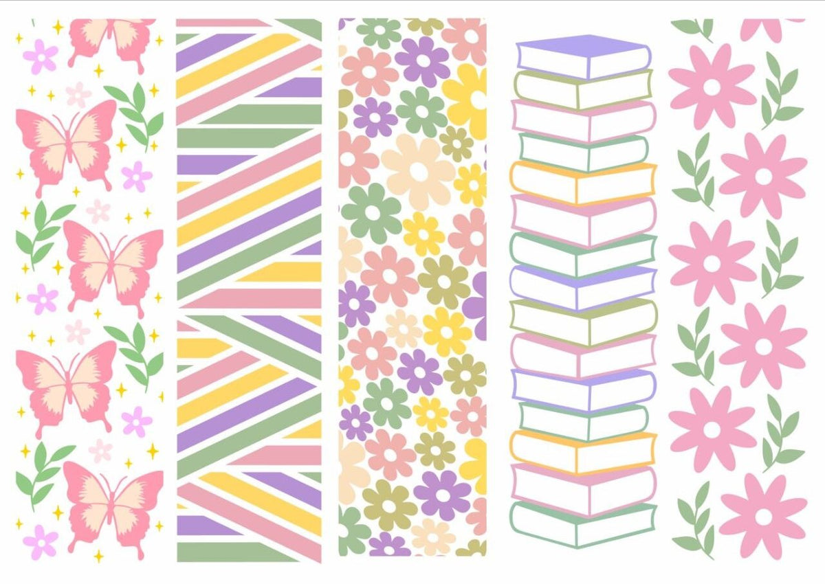Butterfly Books n Flower Groovy - Mini Bookmarks - Press N Peel Stickers (UV DTF) Size A6