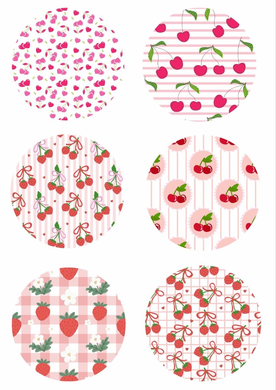 Cherries & Strawberries Round – Press N Peel Stickers (UV DTF) Size A6
