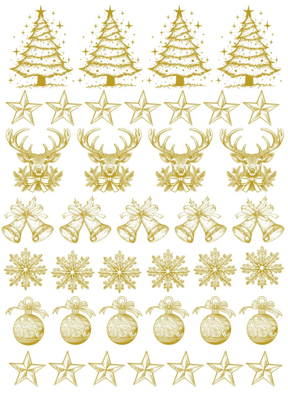 Christmas Decorations Elements Metallic Gold Colour (Instant Transfer Sheet)