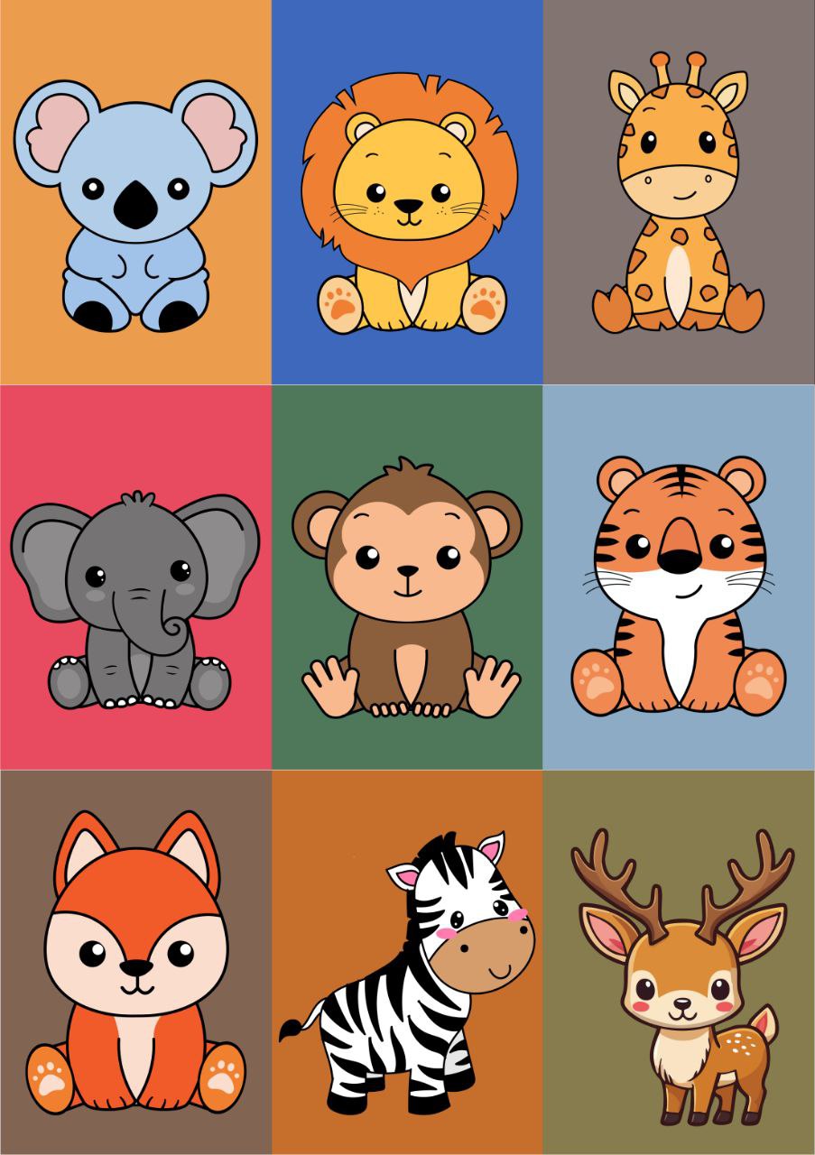 Colourful Smiling Animals - 9in1 (Decoupage Paper)