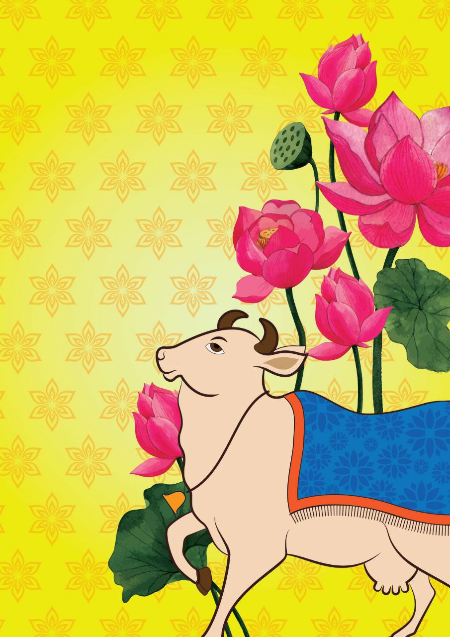 Cow n Lotus - Pichwai Art ( Decoupage papers )