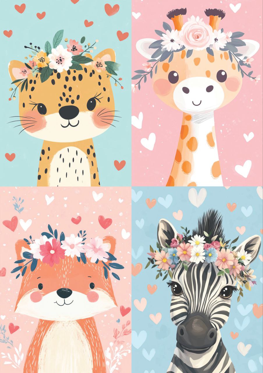 Cute Animals - Floral Girly (Decoupage Paper)