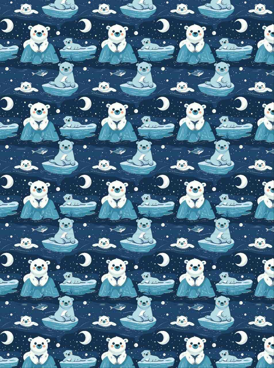 Cute Polar bear Snow - Seamless Pattern (Decoupage Paper)
