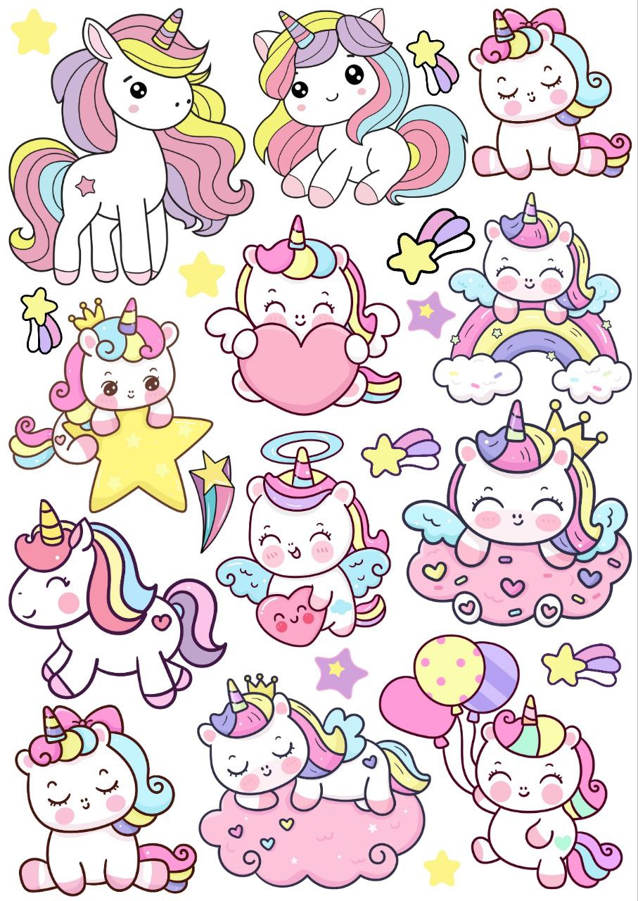 Cute little Unicorns - Press N Peel Stickers (UV DTF) Size A6