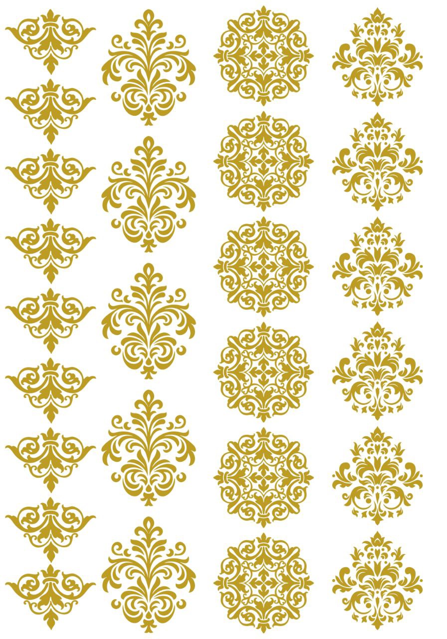 Damask Pattern Elements - Metallic Gold Colour (Instant Transfer Sheet)