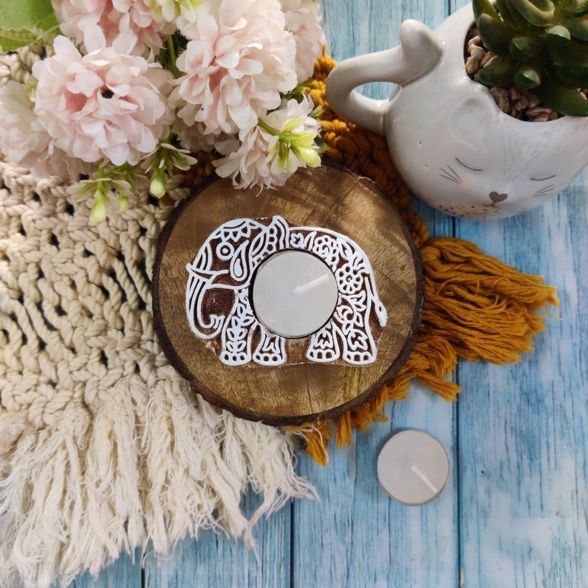 Elephant (Wooden Block Printing Stamp & Tea Light holder)