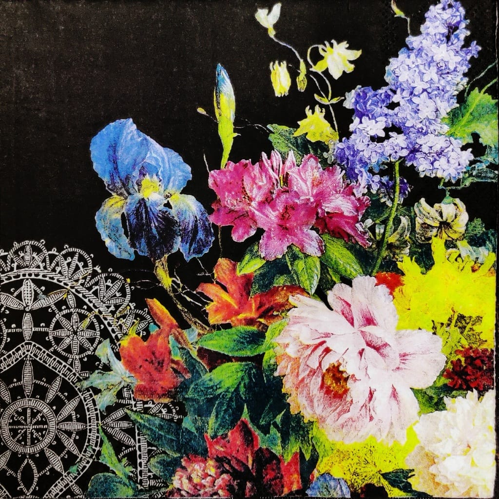 Floral Black ( German Napkin Tissues )