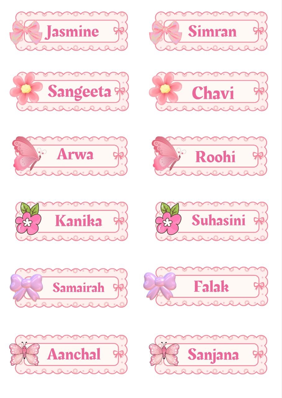 Floral Butterfly Bow - Personalised DTF Press n Peel Stickers (A6) 12 Names
