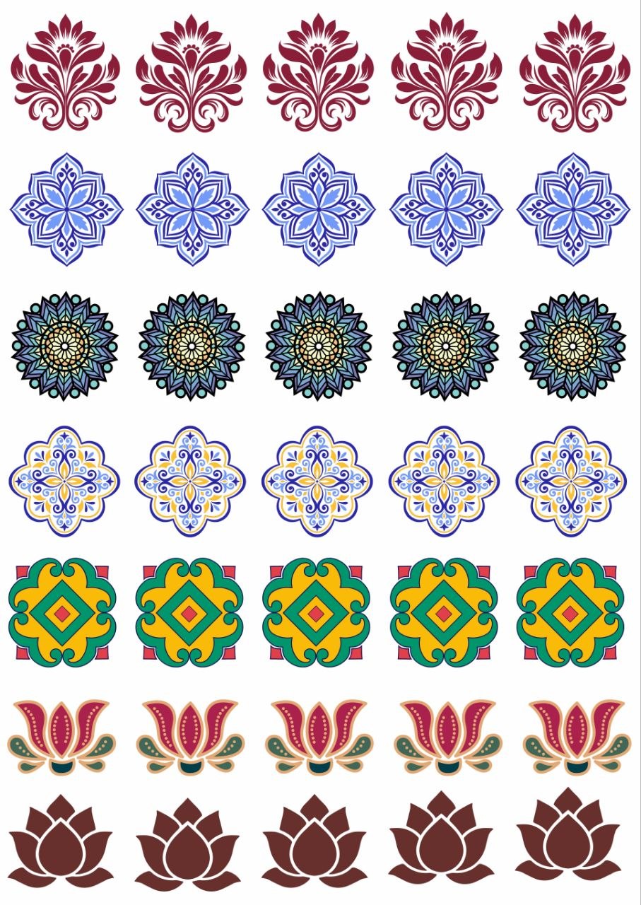 Floral Motifs Mix - Press N Peel Stickers (UV DTF) Rakhi Special