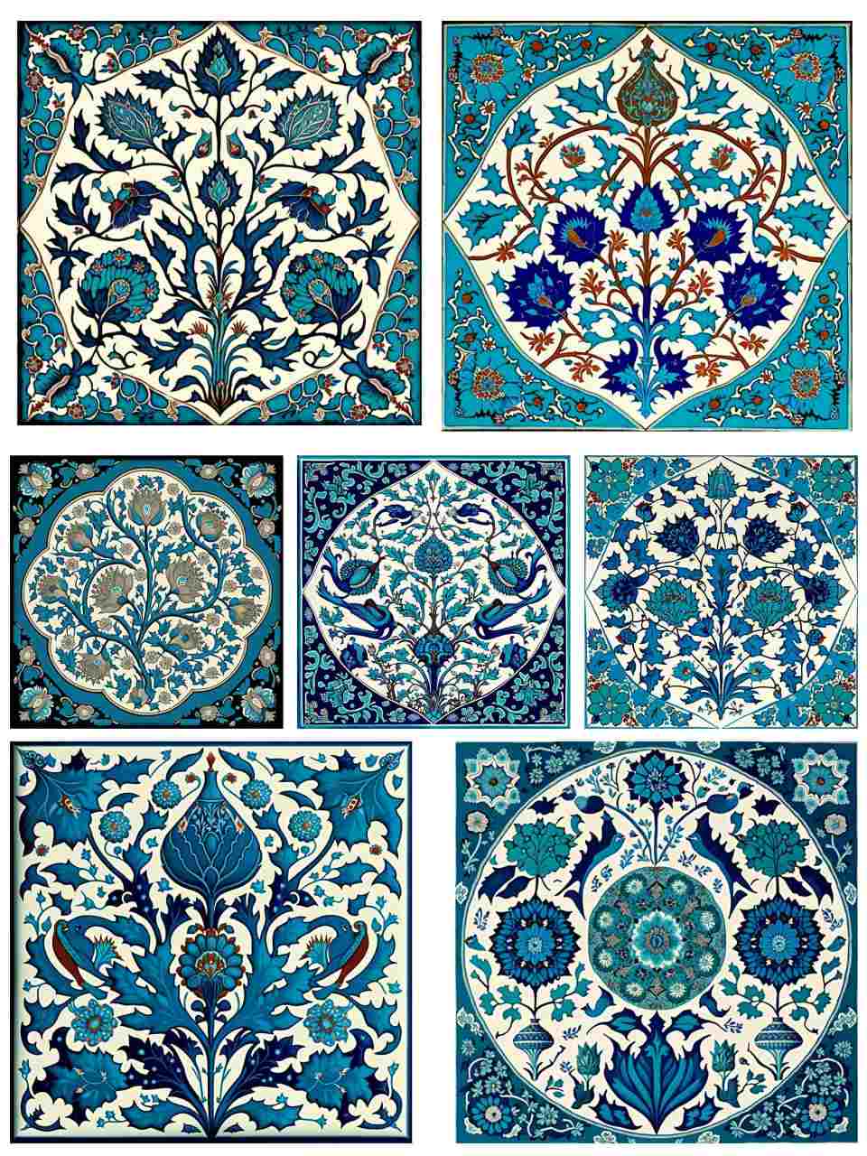 Floral Motifs Turkish Ceramic Tile Art - Instant Transfer Sheet