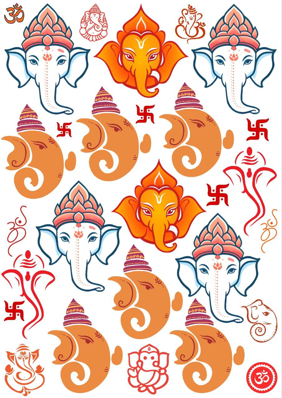 Ganesha Ganpati - Press N Peel Stickers (UV DTF) Size A6