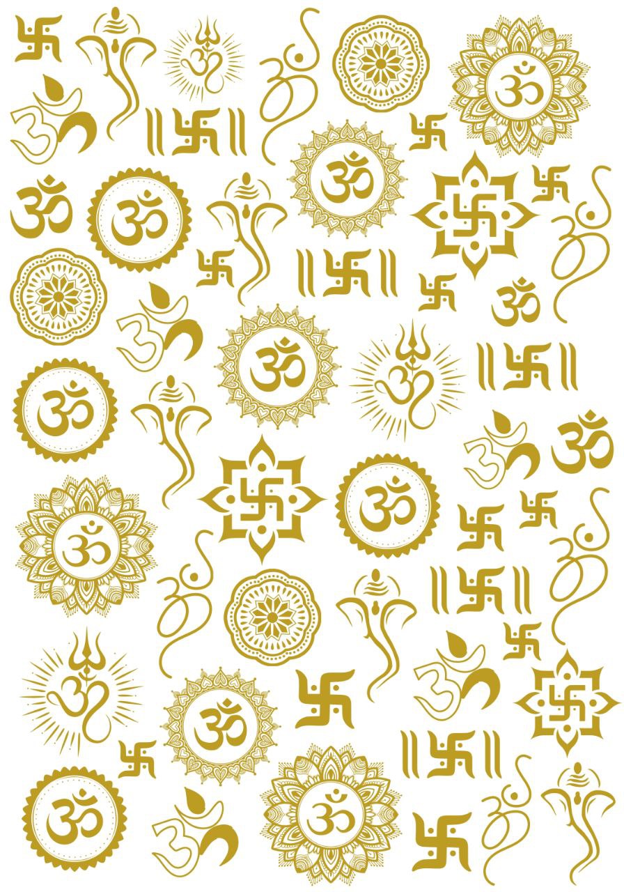 Ganesha Om & Swastika Elements | Metallic Gold Colour (Instant Transfer Sheet)