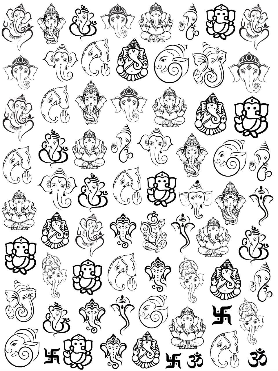 Ganpati - Black and White Elements (Instant Transfer Sheet)