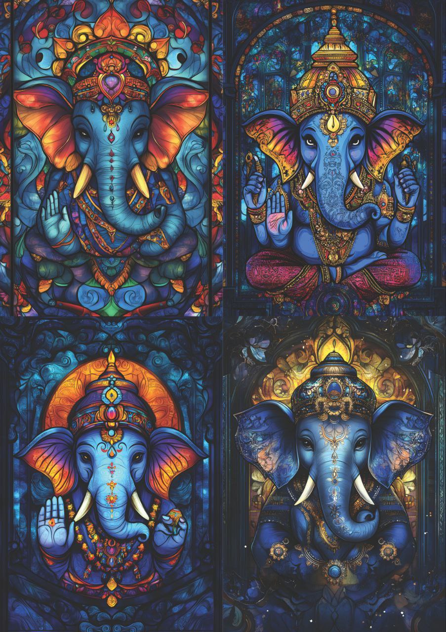 Ganpati Stained Glass - Abstract Psychedelic Art (4 in 1 - Decoupage Paper)