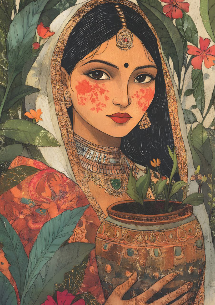 Goddess of Nature | Desi Indian Woman | Royal Painting (Full Size - Decoupage Paper)