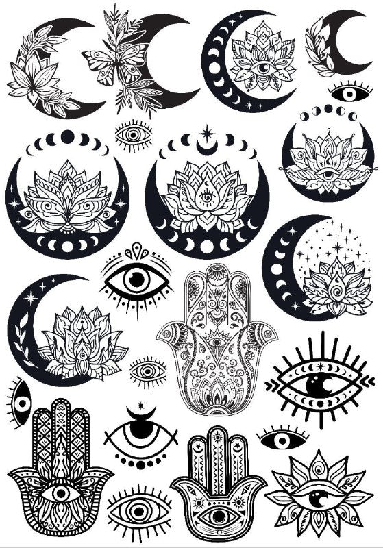 Hamsa & Lunar & Evil eye (Instant Transfer Sheet)