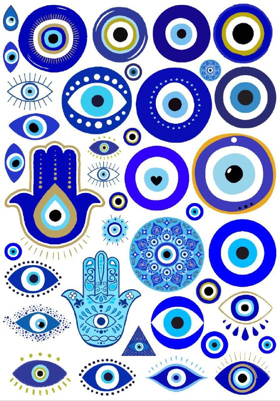 Hamsa and evil eye- Blue hues (Instant Transfer Sheet)
