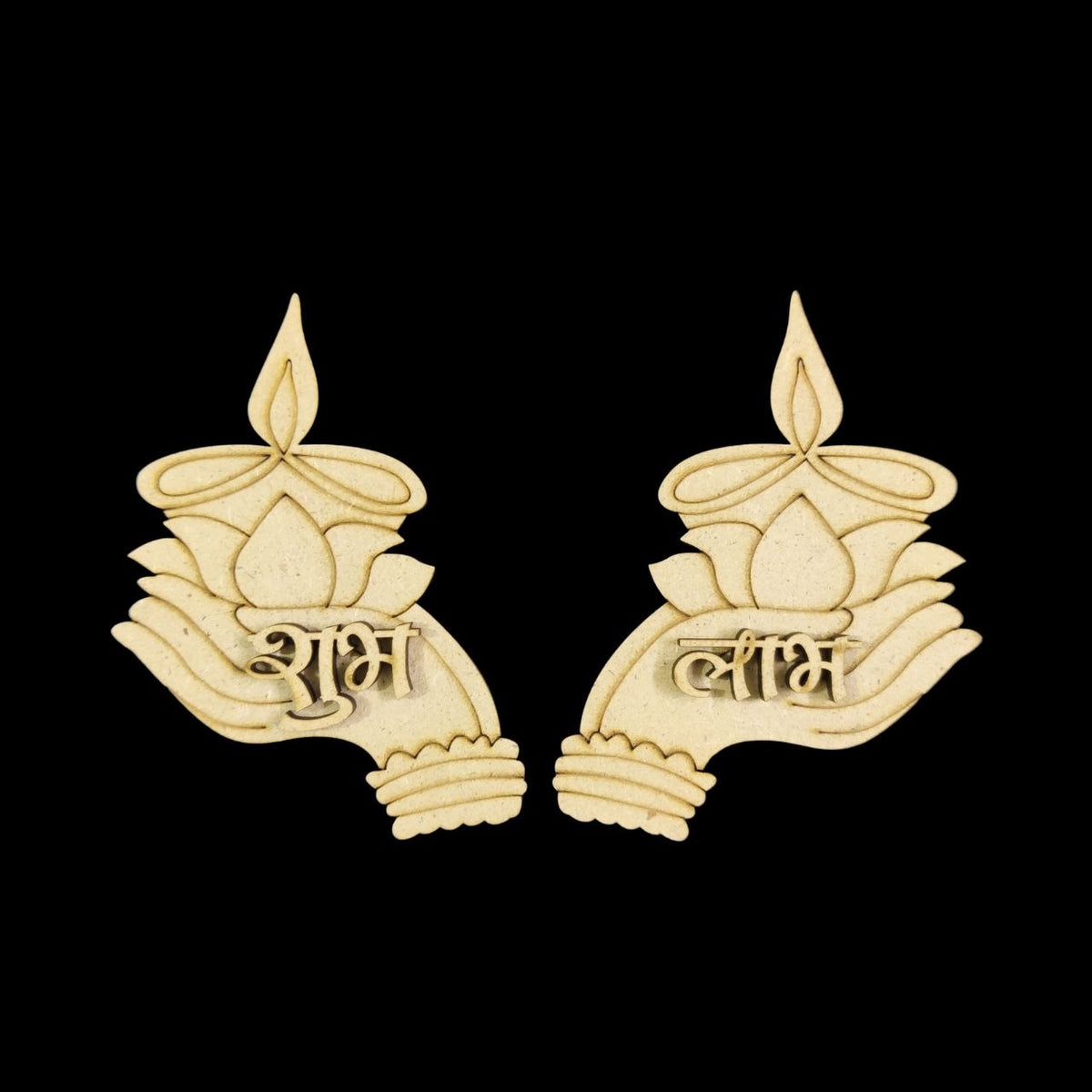 Hand Lotus Diya - MDF Shubh Labh Cutout