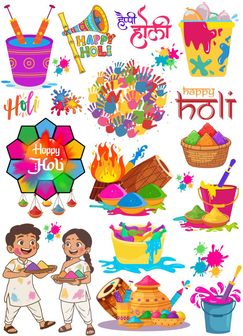 Happy Holi - Colourful Elements (Instant Transfer Sheet)