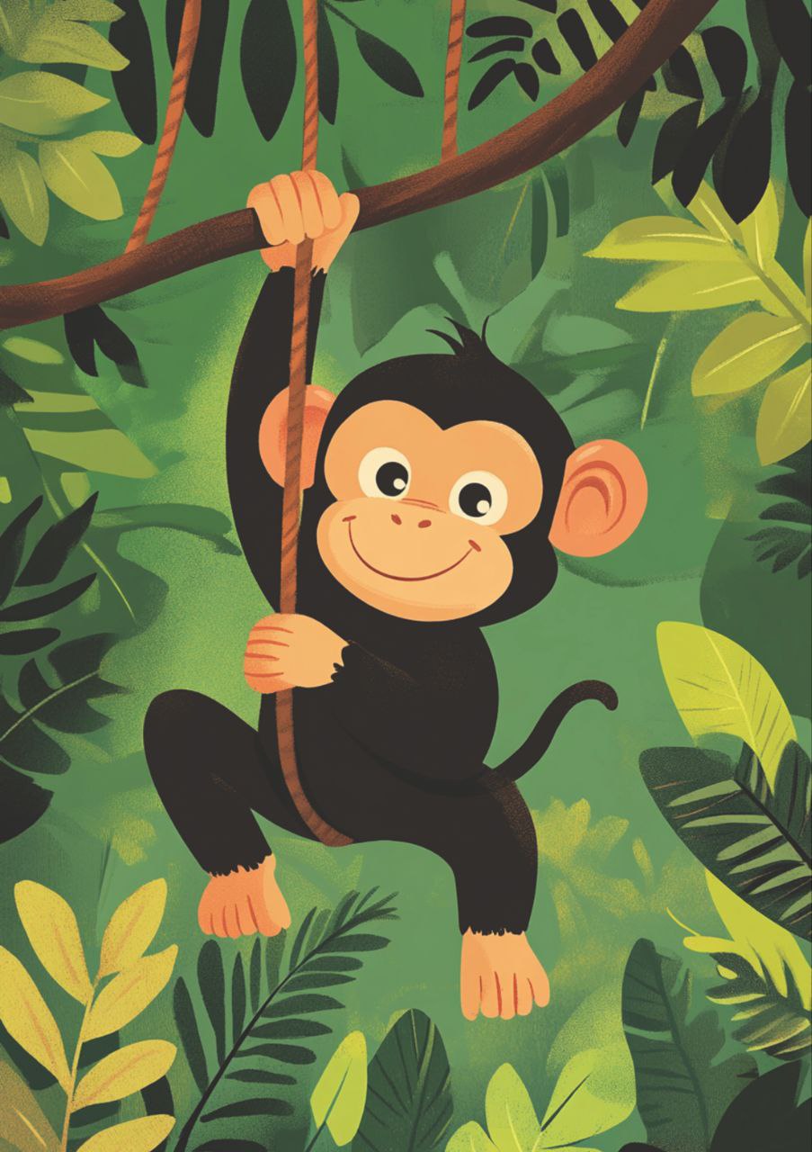 Happy Monkey Swinging (Decoupage Paper)