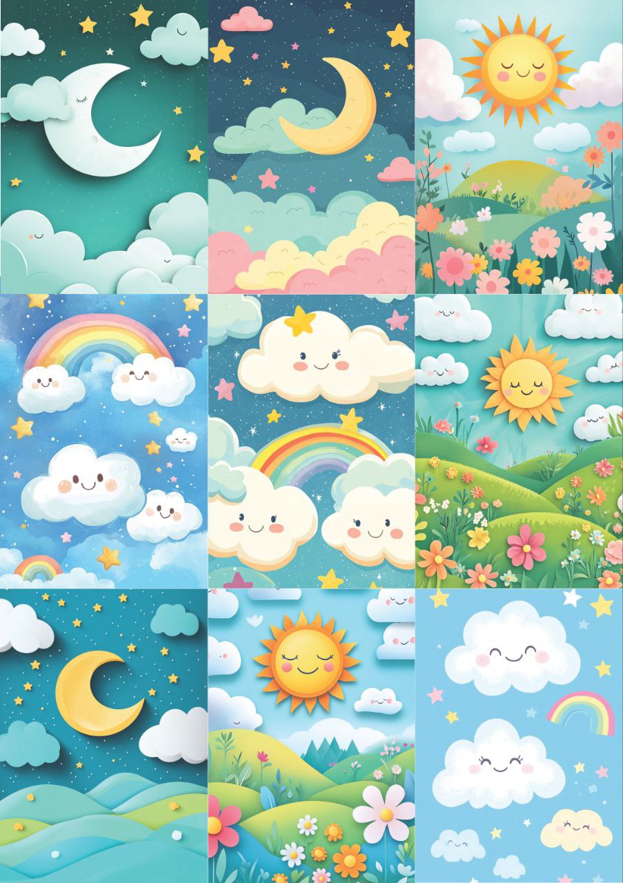 Happy Sky Sun Rainbow Cloud (Decoupage Paper)