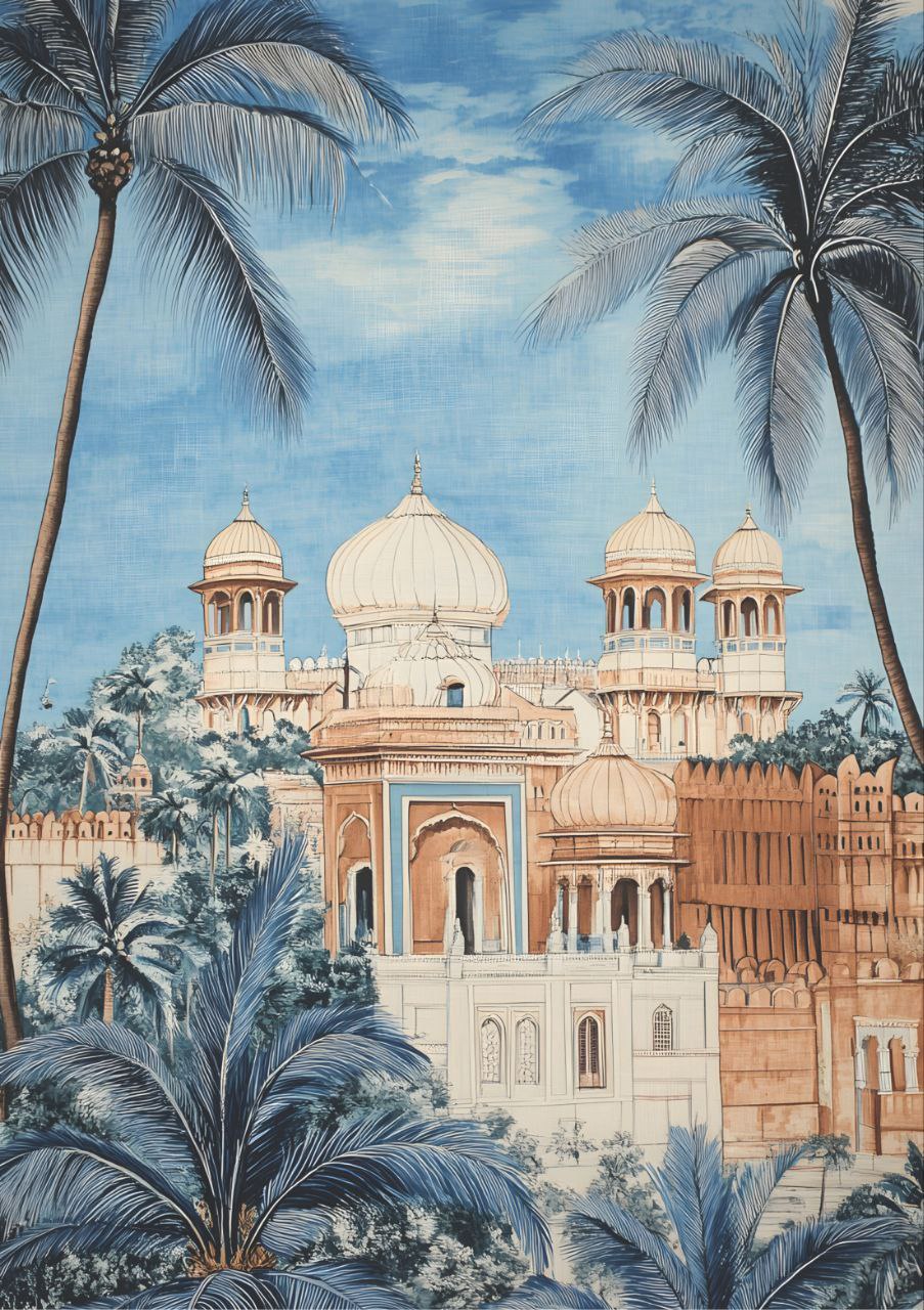Haveli and Palm Trees (Full Size - Decoupage Paper)
