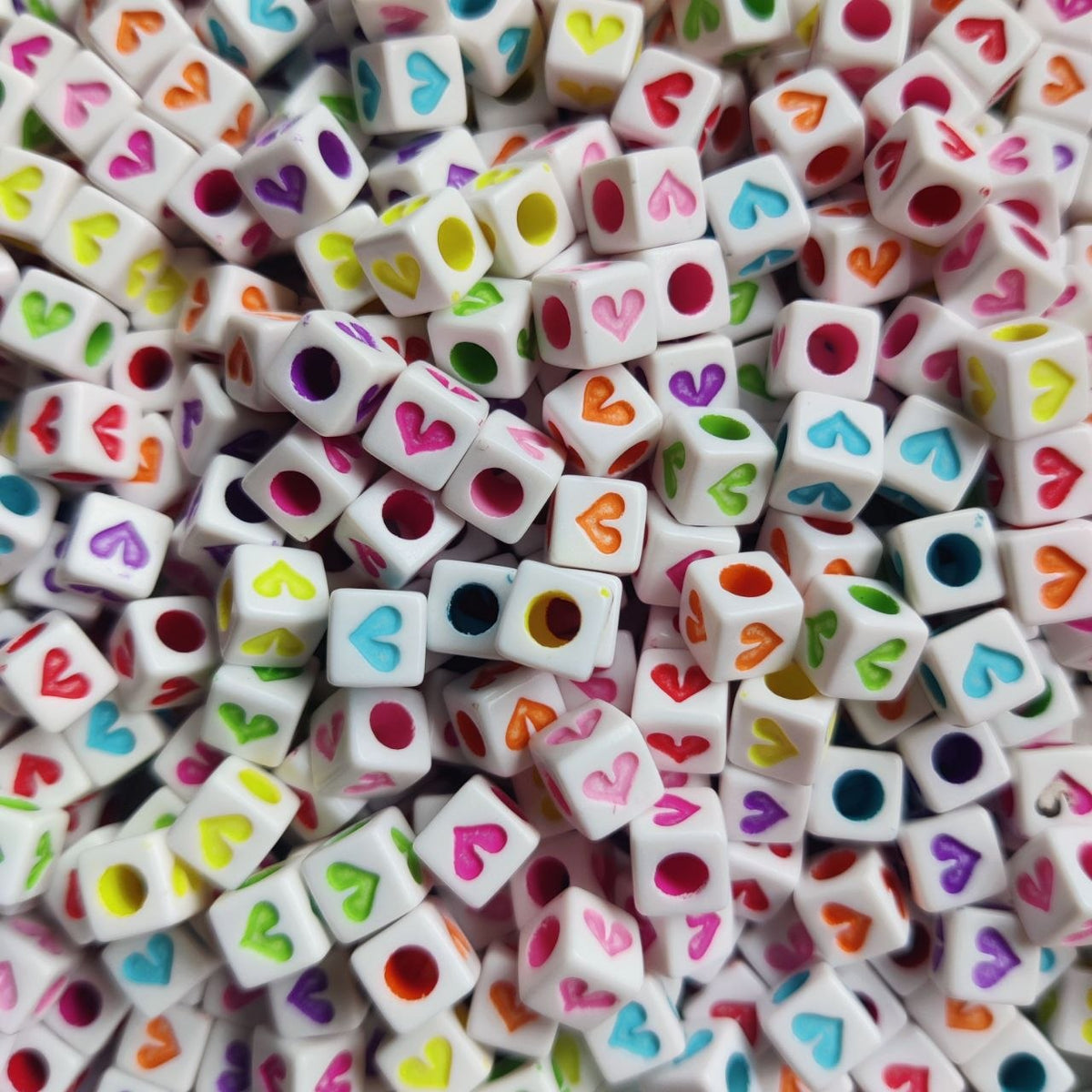 Heart Cubes Colourful - Plastic Beads