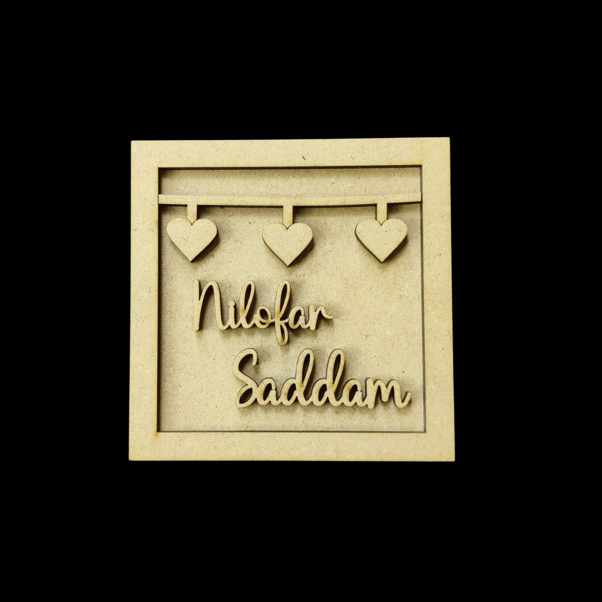 Hearts Square Personalised Couple Name MDF Fridge Magnet Base