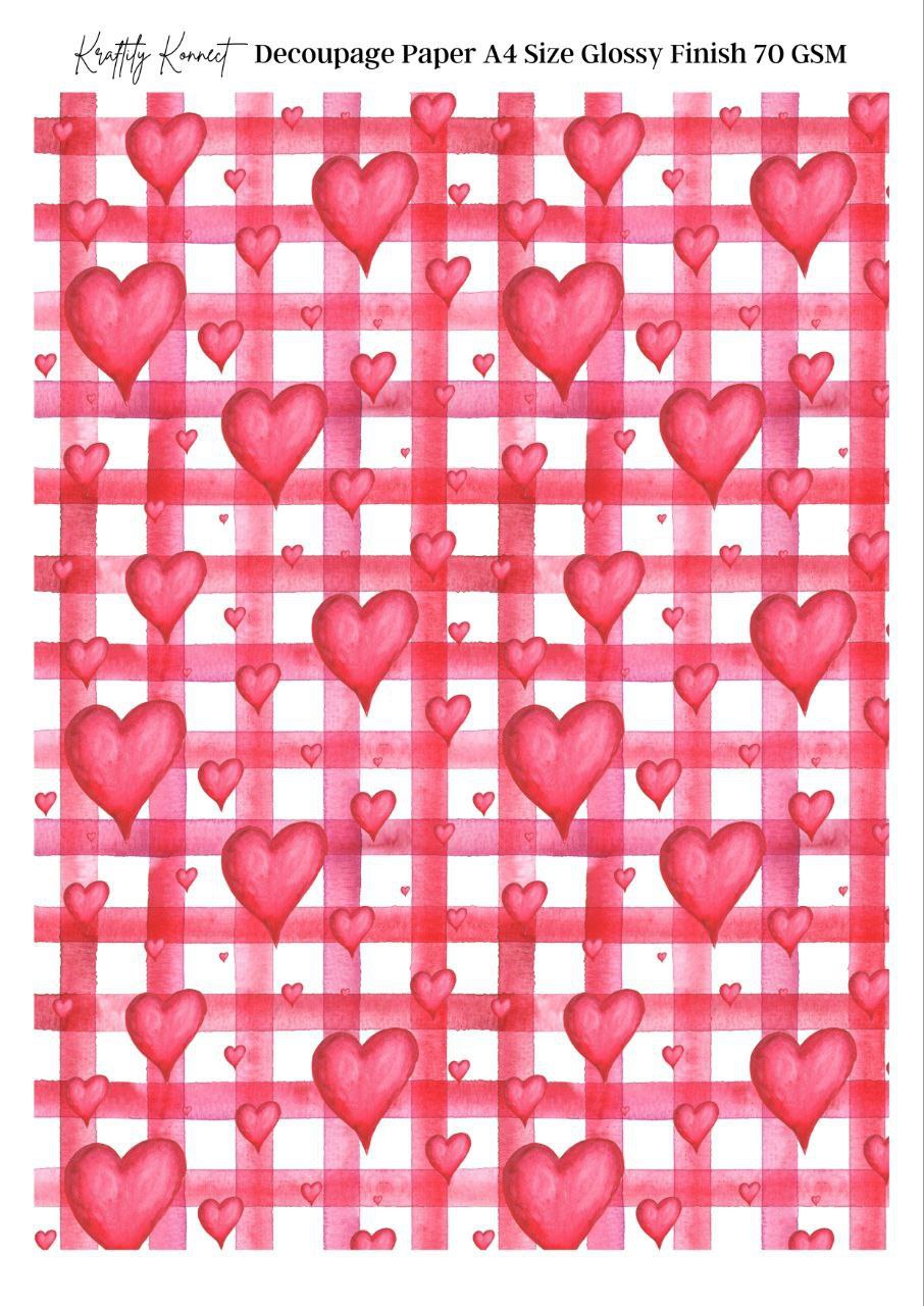 Hearts in checks Pattern (Decoupage Paper - Valentine's)