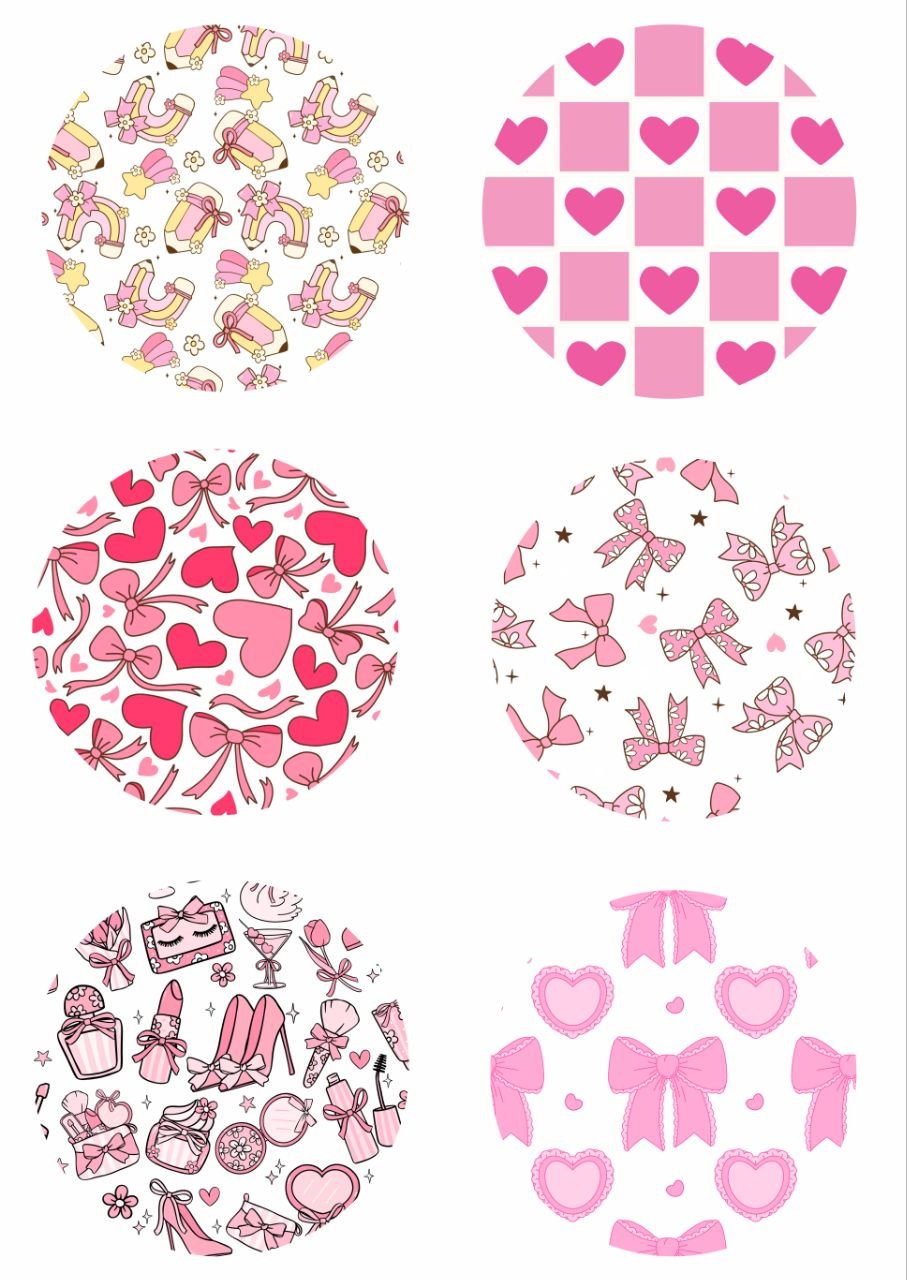 Hearts n Bows n Girly Stuff - Rounds - Press N Peel Stickers (UV DTF) Size A6