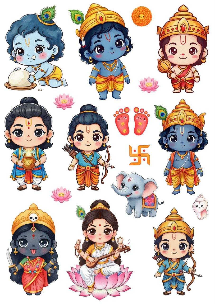 Hindu Deities - Gibli - Press N Peel Stickers (UV DTF) Size A6