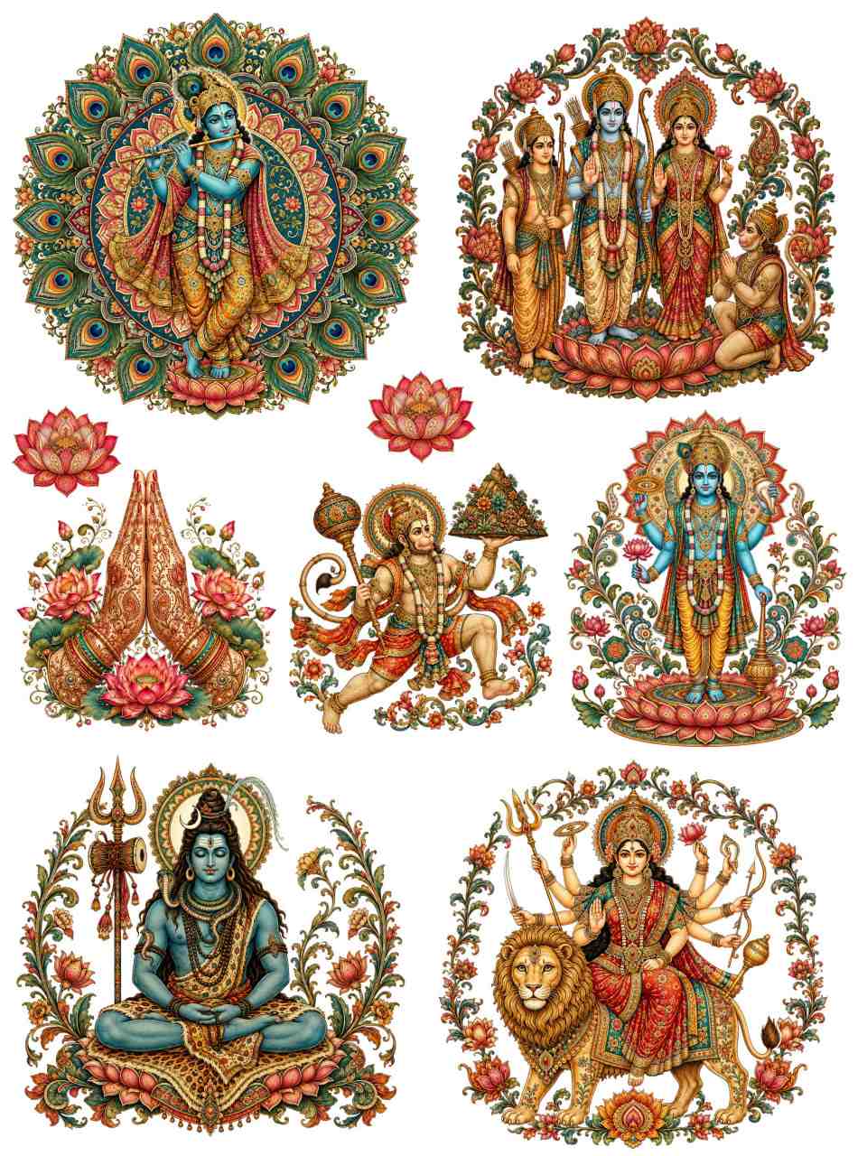 Hindu Deities - Kalamkari Art Sticker - Instant Transfer Sheet