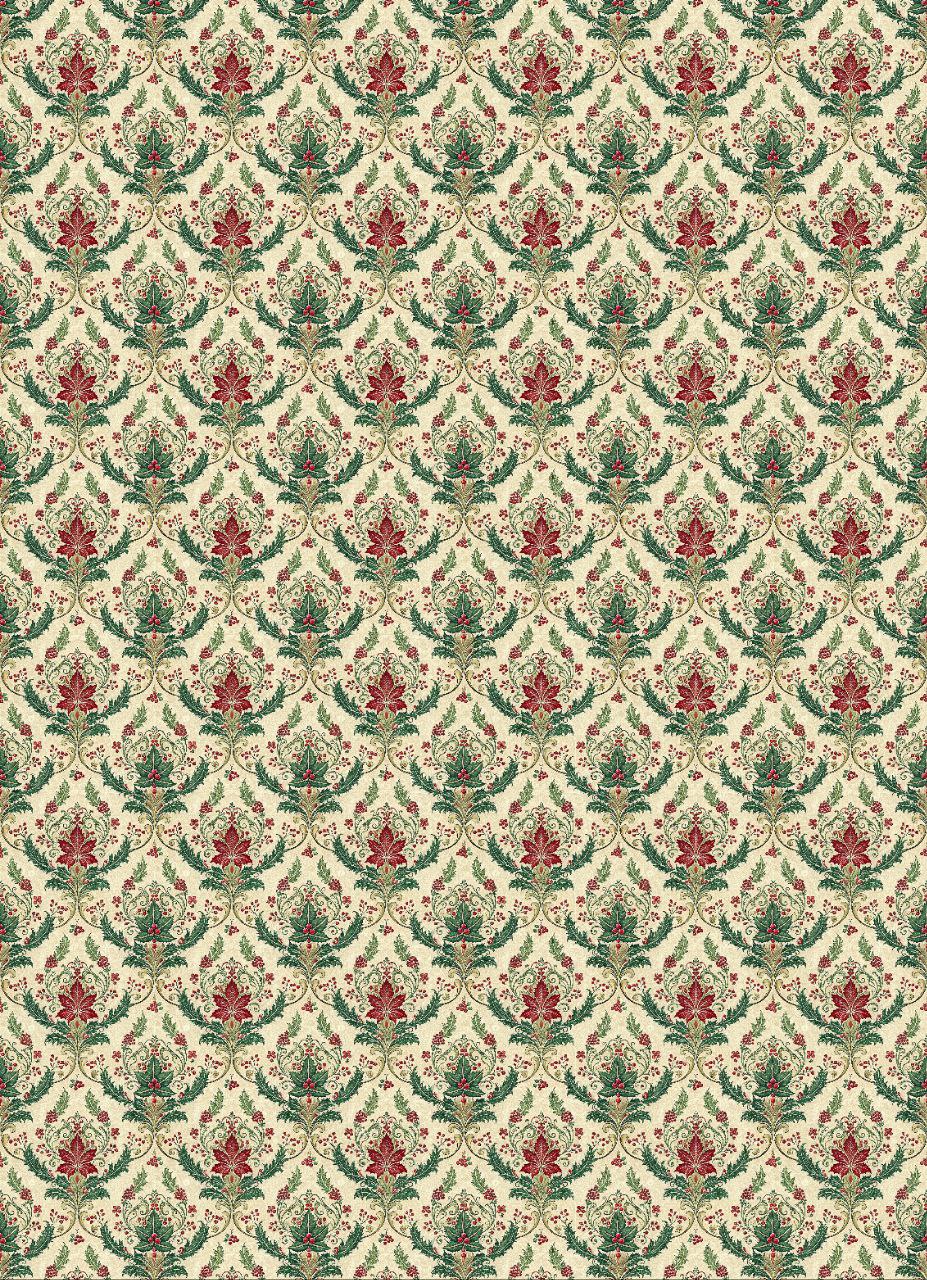 Holly Berry Flowers - Xmas Napkin Print - Seamless (Instant Transfer Sheet) Vertical
