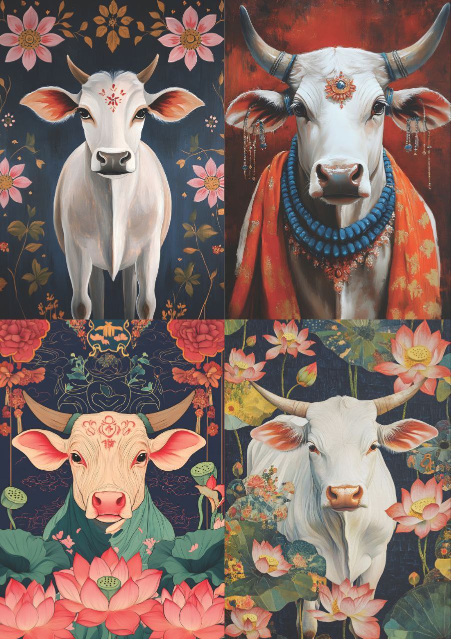Holy Cow - Pichwai Indian Folk Art (4 in 1 - Decoupage Paper)