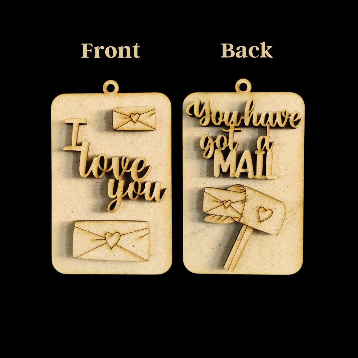 I love You - (MDF - Front back keychain base) Valentine's