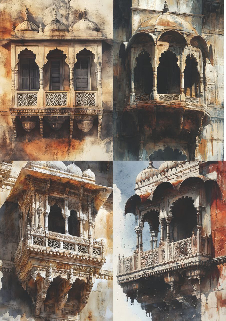 Jharokha Palace Window - Color Burn effect (4 in 1 - Decoupage Paper)