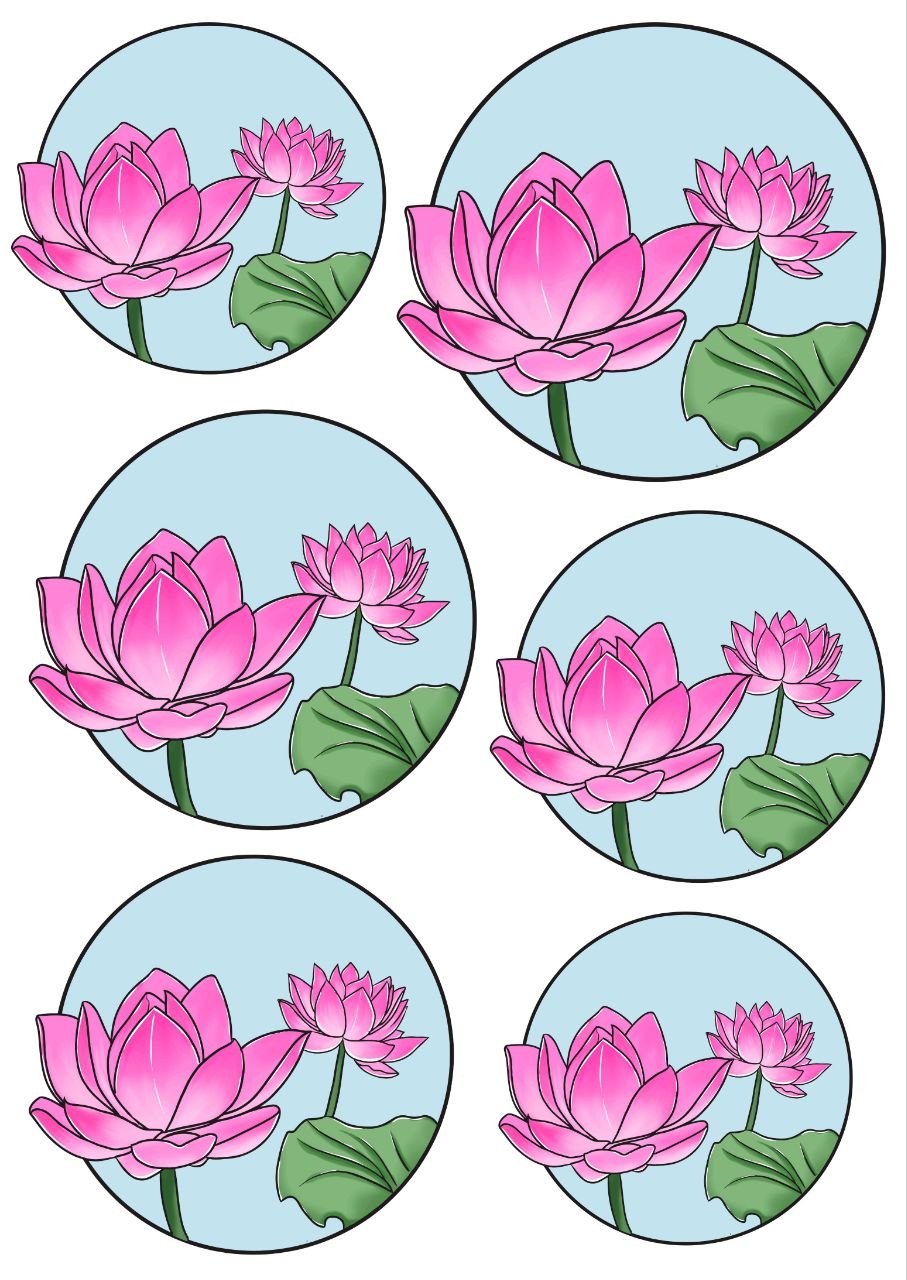 Lotus Flower n Leaf Rounds - Press N Peel (UV DTF) Size A6