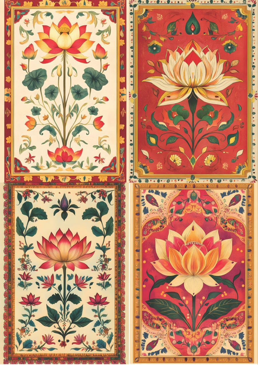 Lotus - Indian Desi Folk Art 1 (4 in 1 - Decoupage Paper)
