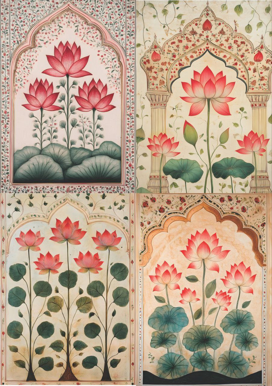 Lotus - Indian Desi Folk Art (4 in 1 - Decoupage Paper)