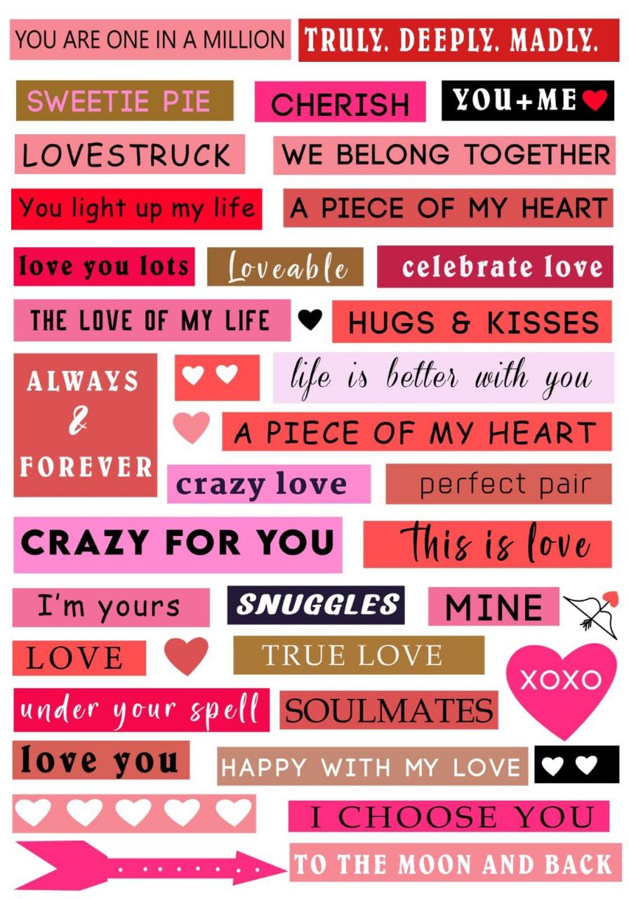 Love Quotes one liners (Instant Transfer Sheet - Valentines Day Collection)