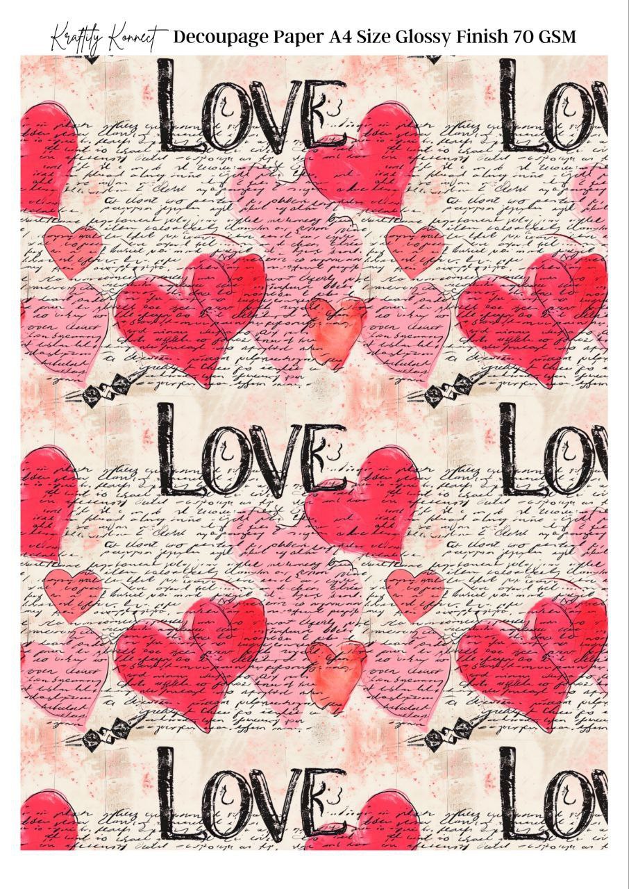 Love and Hearts - Script (Decoupage Paper - Valentine's)