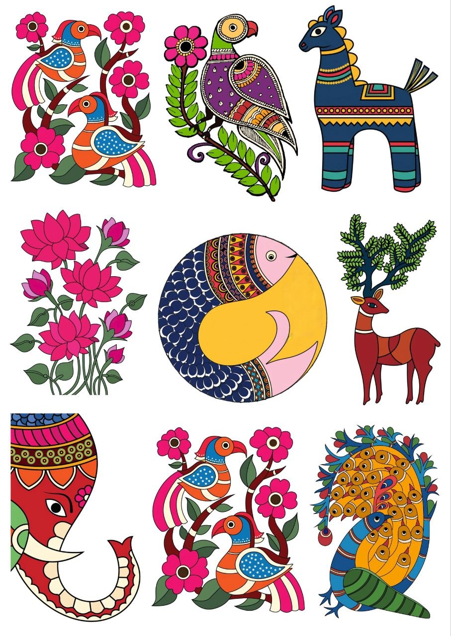 Madhubani Elements mix Nature - Press N Peel (UV DTF) Size A6