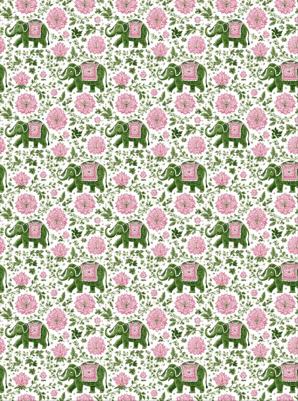 Majestic Pink Floral & Elephants - Seamless Pattern (Decoupage Paper)